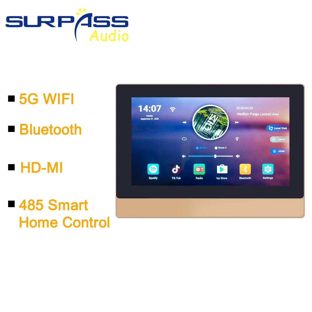 Домашний умный аудио стерео усилитель экран 7 дюймов Wi-Fi Bluetooth настенный Android 8 1