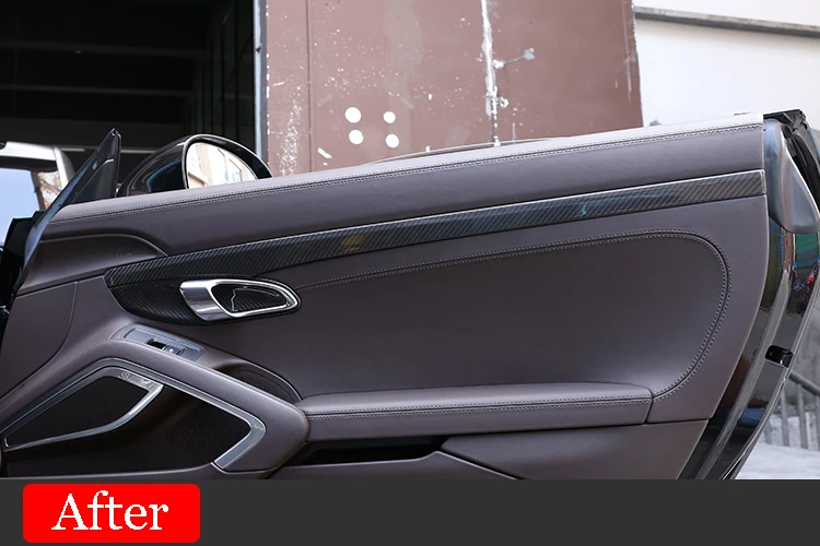 2 шт., настоящее углеродное волокно для Porsche 911 718 Cayman Boxster, декоративные полоски для внутренней отделки дверей автомобиля, 2013-, автомобильные аксессуары