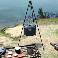 camping equipment portable outdoor camping tripod picnic folding campfire cookware grill pot hanging hook rack