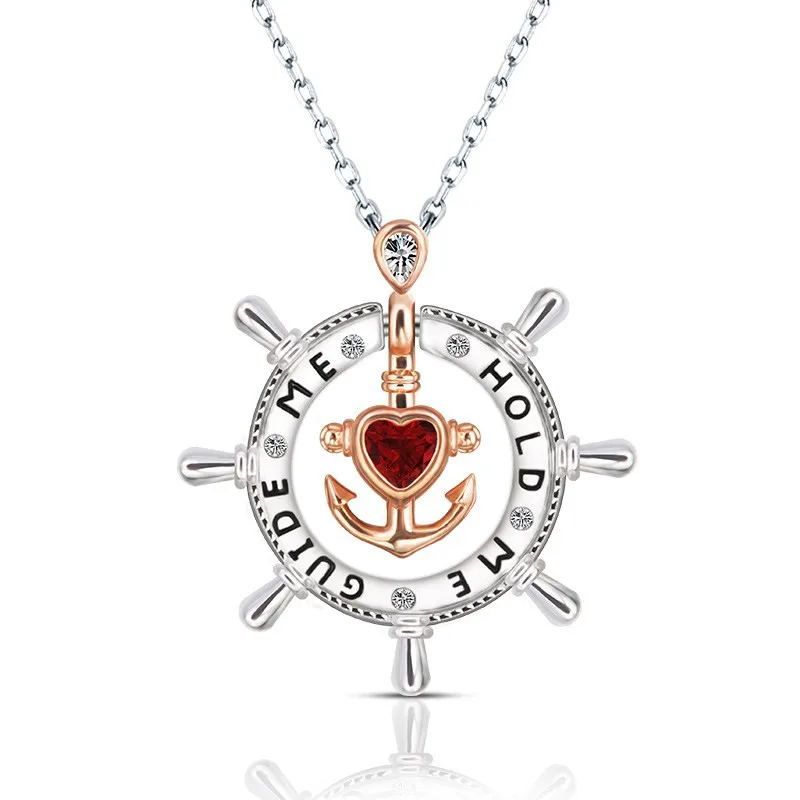 Red Crystal Rhinestone Heart Anchor Necklaces Pendants Fashion Double Wear Alloy Female Choker Statement Necklace Accessories | Украшения и