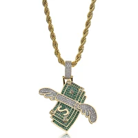 hip hop money cubic zircon iced out chain flying cash rock jewelry pendant necklace necklaces for man women unisex new