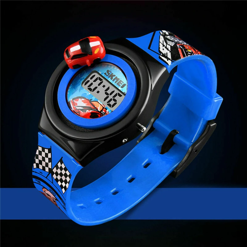 

2021 New Kids Childreen Boys Girls Sports LED Digital Cool Rotating Car Toy Watch Wrist Watches