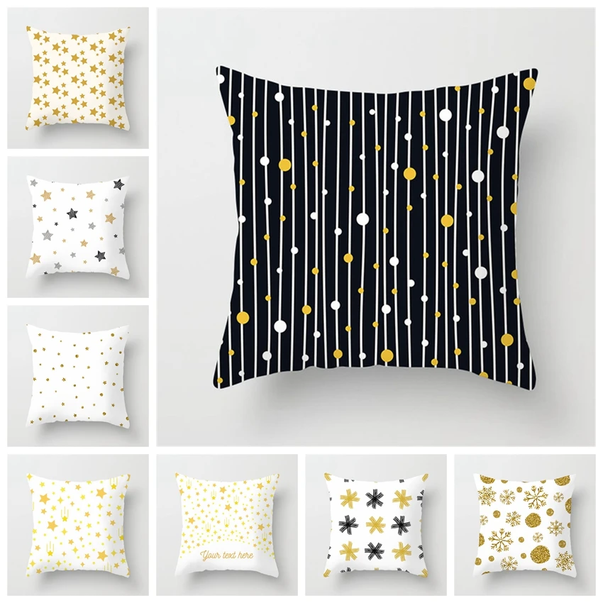 Fuwatacchi Gold Striped White Pillow Case Star Snowflake Printed Cushion Cover Decorative Throw for Decor Home Sofa | Дом и сад