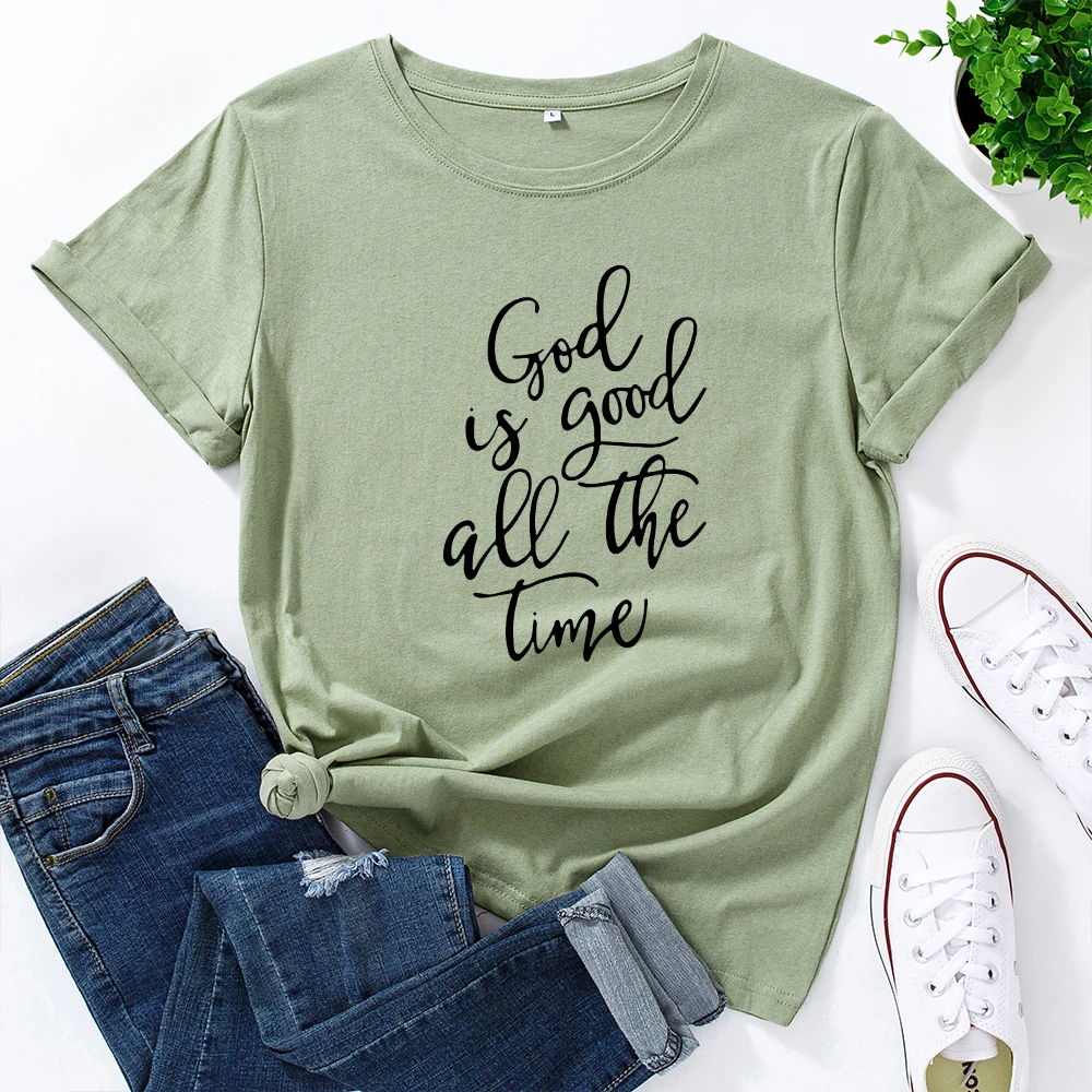 

Graphic T Shirts for Women Cotton Short Sleeve Tee Female Shirt Tops Summer Casual Print Clothes Gifts God Is Good All The Time