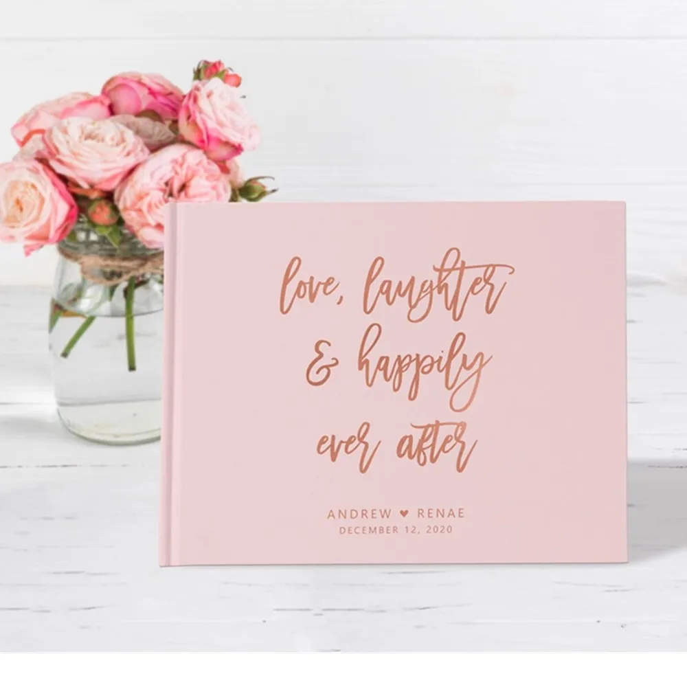 

Wedding Guest Book, Love Laughter guestbook and Happily Ever After Blush Pink and Rose Gold Custom birthday Color Choices
