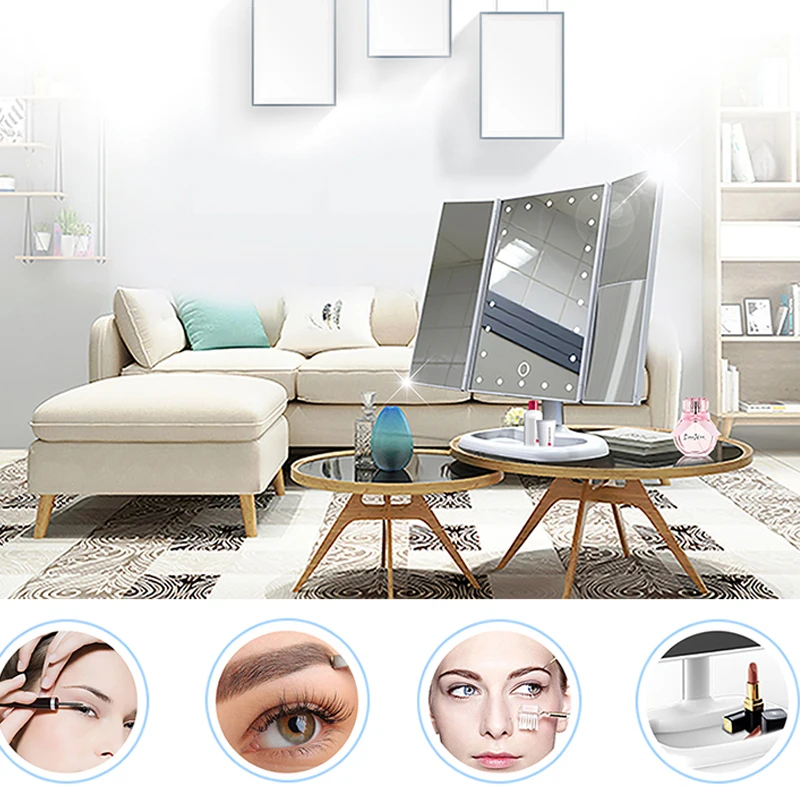 

Mirrors Luminous Table Mirror Beauty Cosmetic Magnifying Gifts LED Home Decor Folding USB Makeup Bathroom Interior Design