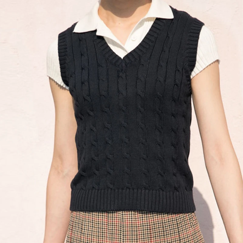

90s Fitted Sweater Vest V-Neck Ribbed Knit Tops Women Teens Y2K Aesthetic e-Girl Outfits /