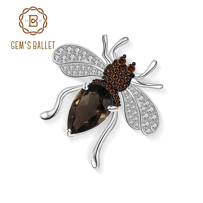 Женская Брошь с натуральным дымчатым кварцем GEM'S BALLET 2.89Ct серебро 925 пробы