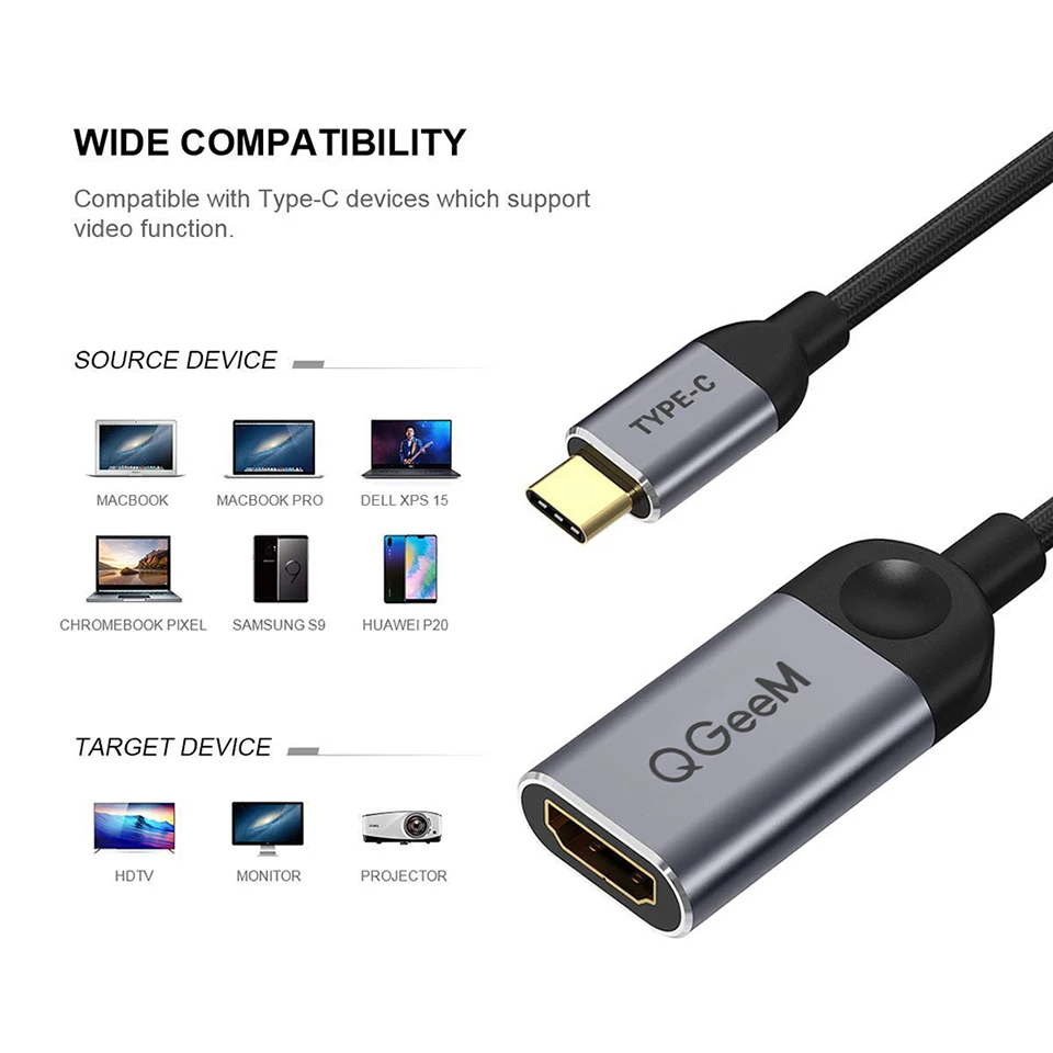 Кабель QGeeM USB C в HDMI совместимый адаптер 4K Type-c конвертер для huawei mate 20 macBook pro 2018 ipad