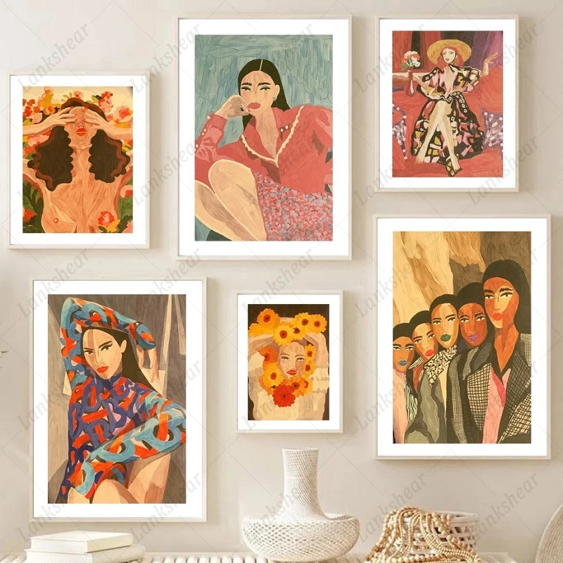 

Vintage Posters and Prints Paris Fashion Sexy Girl Portrait Flower Wall Art Canvas Painting Modular Pictures for Interior Decor