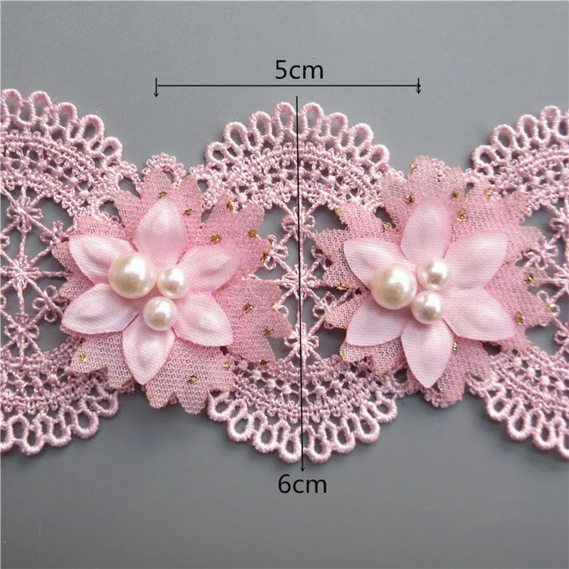 10x 6*5cm Pink Polyester Pearl Flowers Embroidered Lace Trim Ribbon Applique DIY Manual Sewing Supplies Craft Decoration | Дом и сад