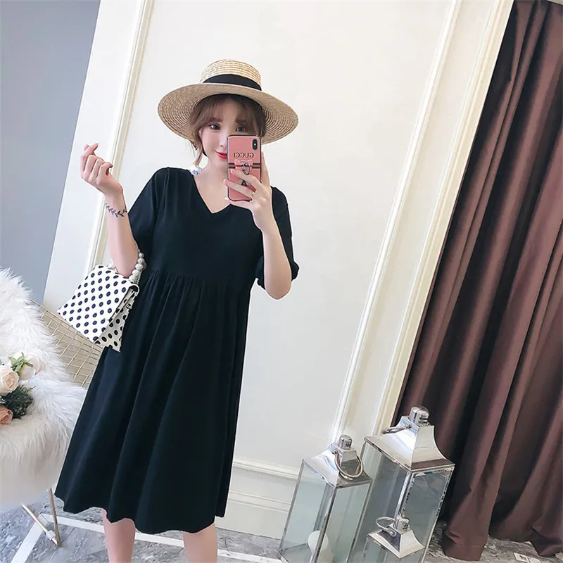 Платья для беременных свободные средней длины с v-образным вырезом летние платья