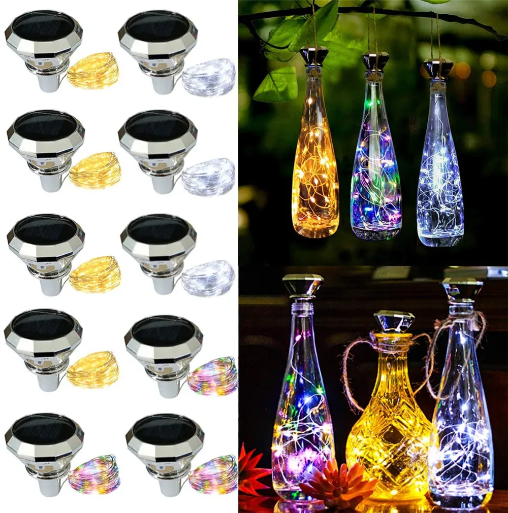 

Solar Diamond Wine Bottle Lights 2M 20LEDs Solar String Fairy Lights Outdoor Waterproof for Wedding Holiday Garden Patio Pathway