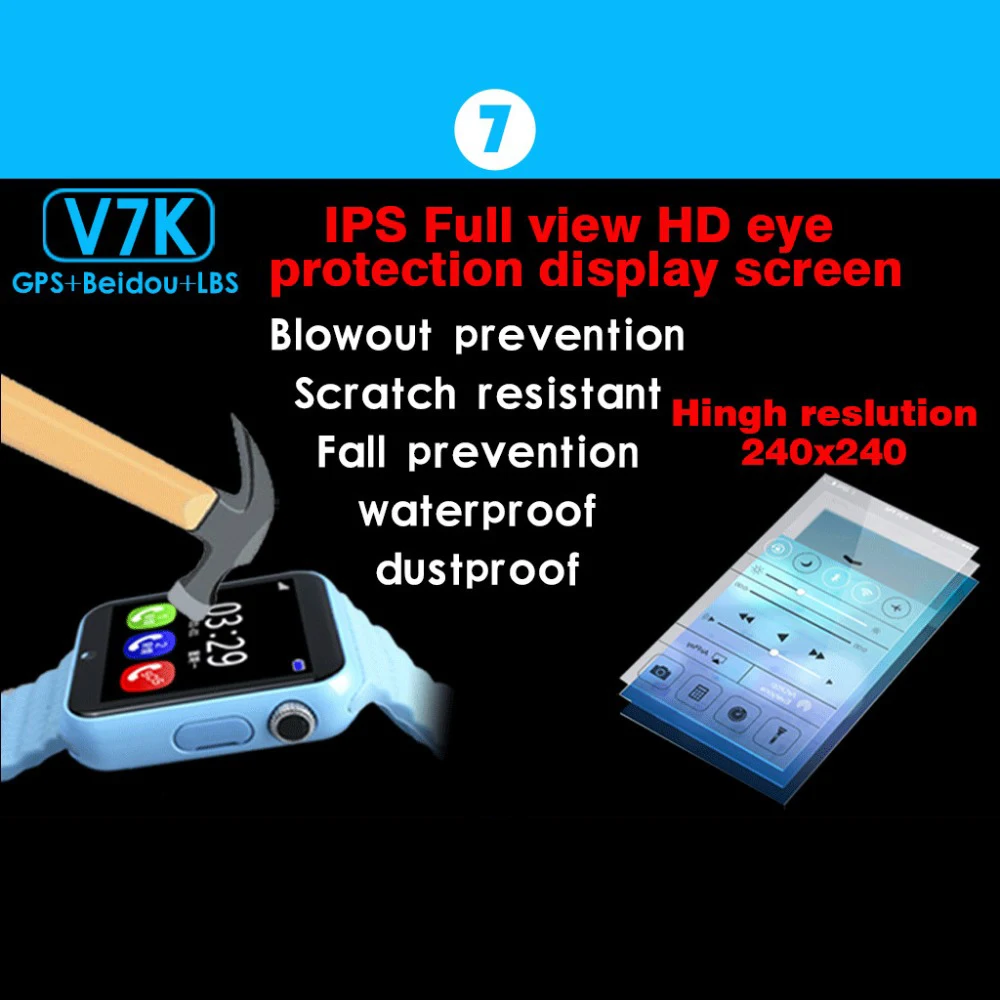 

2021 New Children Security Anti Lost GPS Tracker Waterproof Smart Watch V7K 1.54'' Screen Camera Kid SOS Emergency Android&IOS