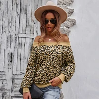 sexy pullover leopard print shirt slash neck sweatshirt loose waist off shoulder top long sleeve tees blusas mujer de moda 2022