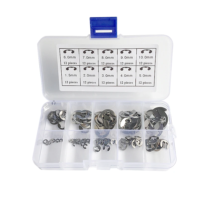 

120PCS 304 Stainless Steel E Clip Washer Assortment Kit Circlip Retaining Ring For Shaft Fastener M1.5~M10