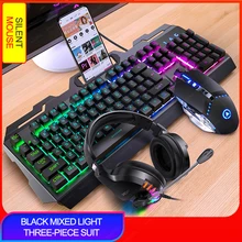 104 Keys Gaming Keyboard Mouse Headset Combos Mechanical Feel Game Keyboards 3200DPI Mice Headphone Set for PC Gamer