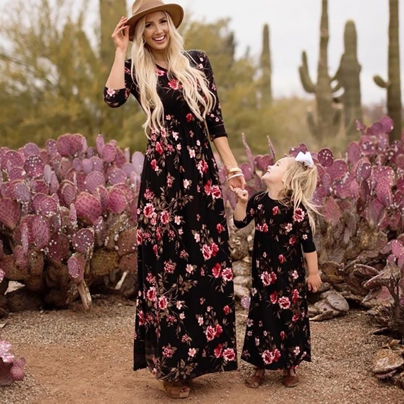 Коллекция 2019 года семейные вечерние платья для мамы и дочки осенне-весенние