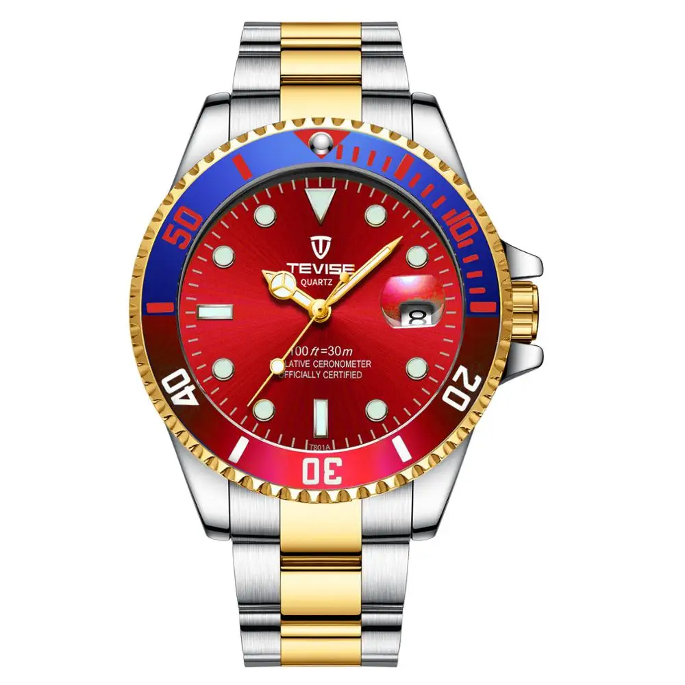 TEVISE Mens Watches Top Brand Luxury Relojes Para Hombre Quartz Watch Stainless Steel Strap Date Display Waterproof Wristwatch | Наручные