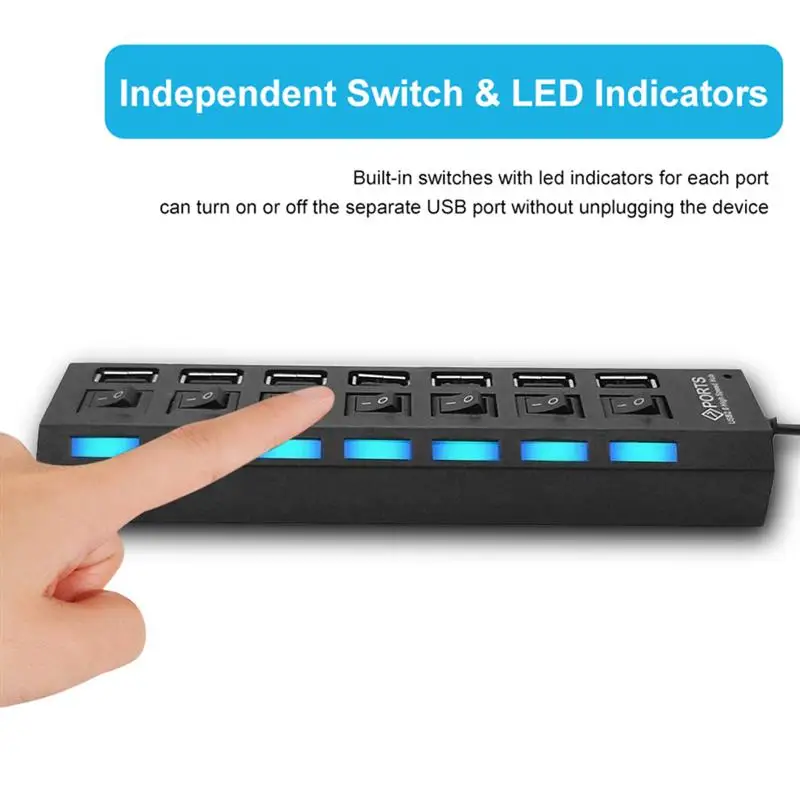 

Brand New WL17001 Hub 7 Ports Extension LED Display USB2.0 Splitter With Switch High Speed Hub Adapter For Phone Laptop Computer