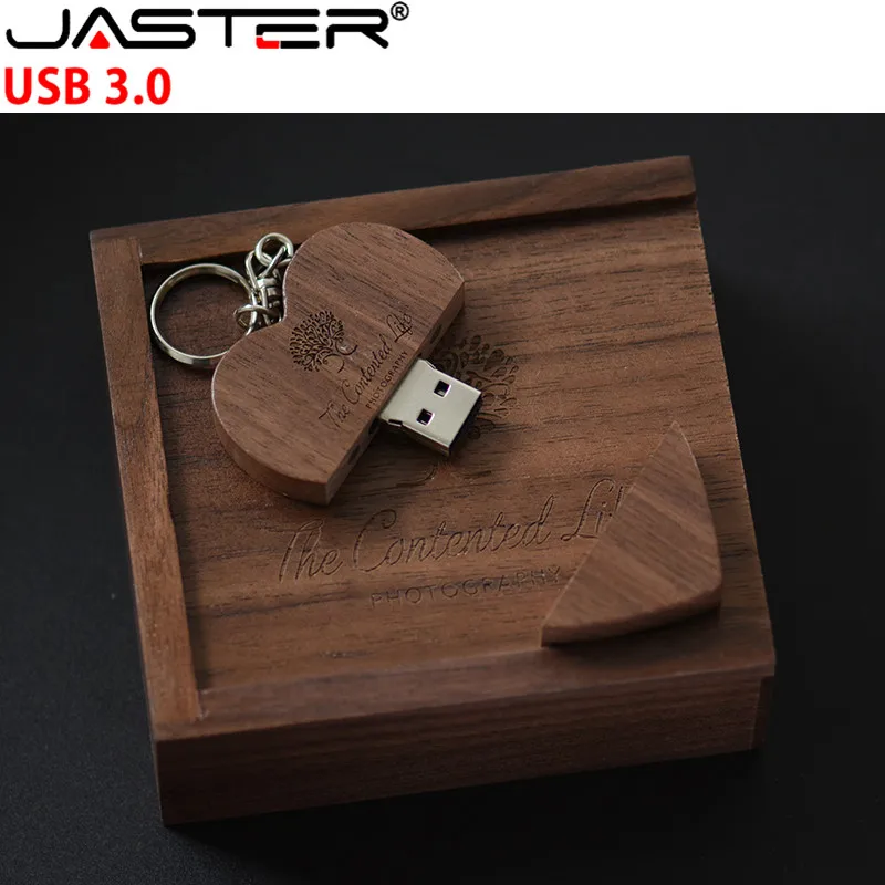 JASTER USB 3.0 wooden Heart-shaped usb+box pendrive 4GB 8GB 16GB 32GB 64GB 128GB usb flash drive External storage memory stick