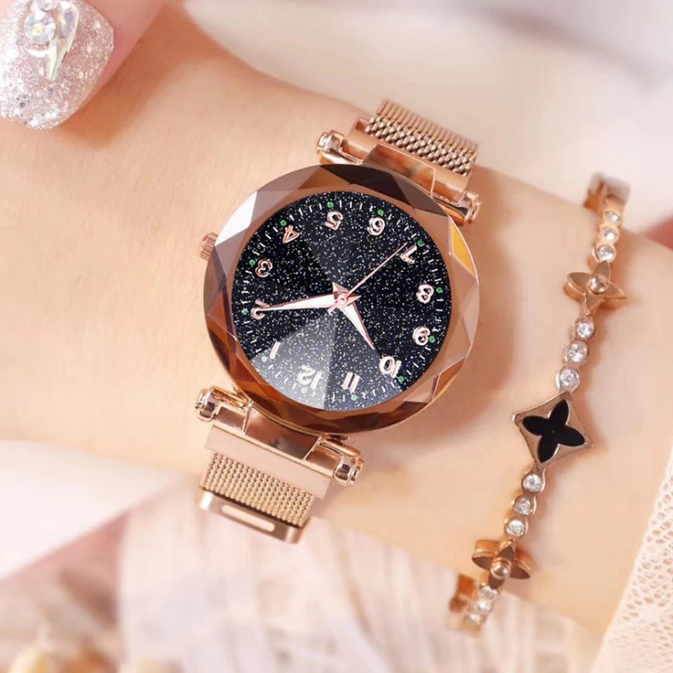 

2019 Women WatchesFashion Luxury Stainless Steel Magnetic Buckle Strap Refractive surface Luminous Dial Ladies Quartz Watches
