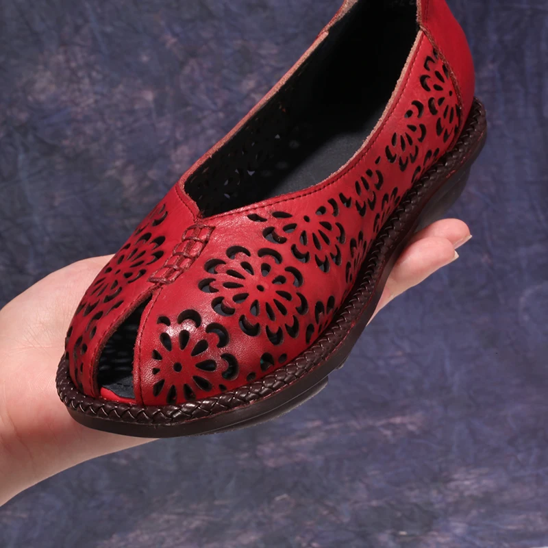 VALLU кожи ручной работы женские с открытым открытые туфли на плоской подошве 2020