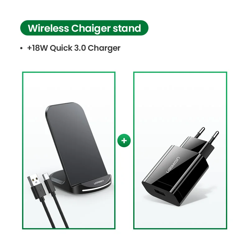 Ugreen Qi Беспроводное зарядное устройство подставка для iPhone 11 Pro X XS 8 XR samsung S9 S10 S8 S10E быстрая Беспроводная зарядная станция зарядное устройство для телефона - Цвет: Add QC 3.0 Charger