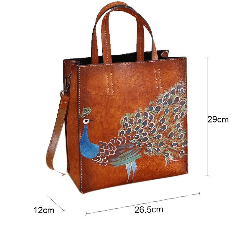 

YourSeason 2021 Womens Casual Tote Retro Animal Prints Zipper Bags Hard Versatile Female Hand Painted Peacock Handbags