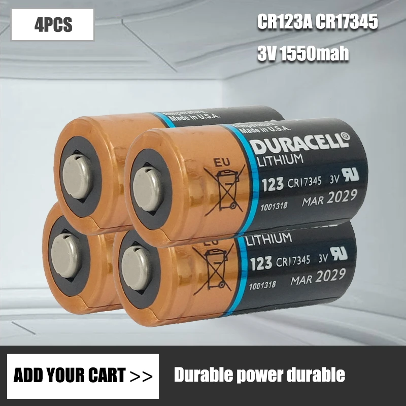 

4pcs/lot Original Duracell 123 Lithium 3V Arlo Camera Battery CR123A CR17345 DL123A EL123A 123A