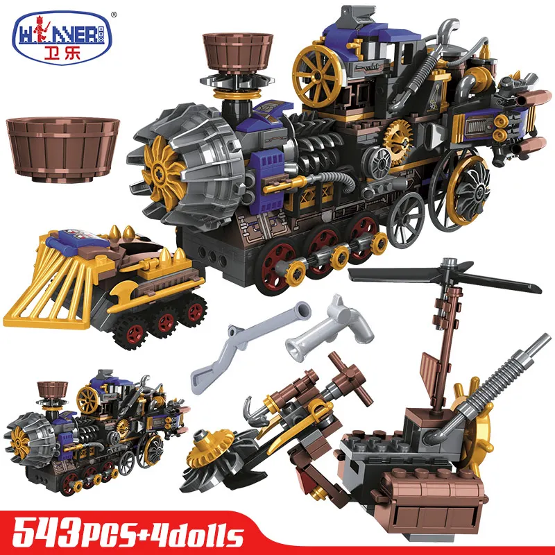 

543pcs Creator the Age of Steam Trains Building Blocks Sets City Military Figures DIY Bricks sets Toys for Children Gifts