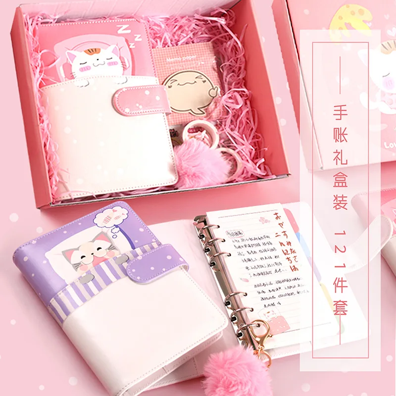 

New Notepad Sleeping Dream Cat 80 Sheets A5 A6 Pu Loose-leaf Diary Notebook Journals Travel Agenda Gift Set Kawaii Stationery