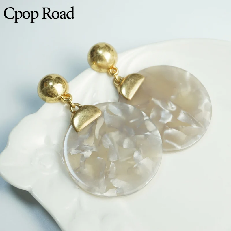 Cpop модные круглые акриловые серьги для женщин маленькие белые серьги-подвески из
