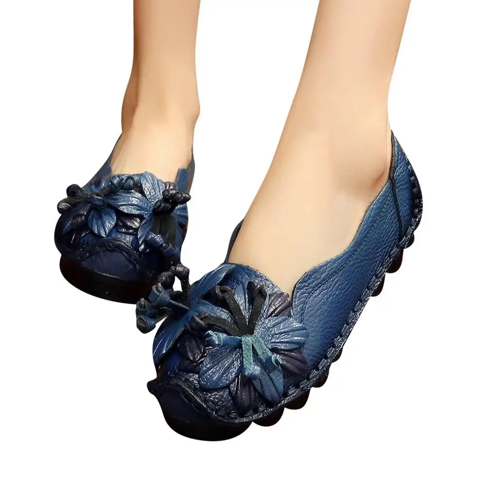 Женская Повседневная обувь ручной работы туфли на плоской мягкой подошве с