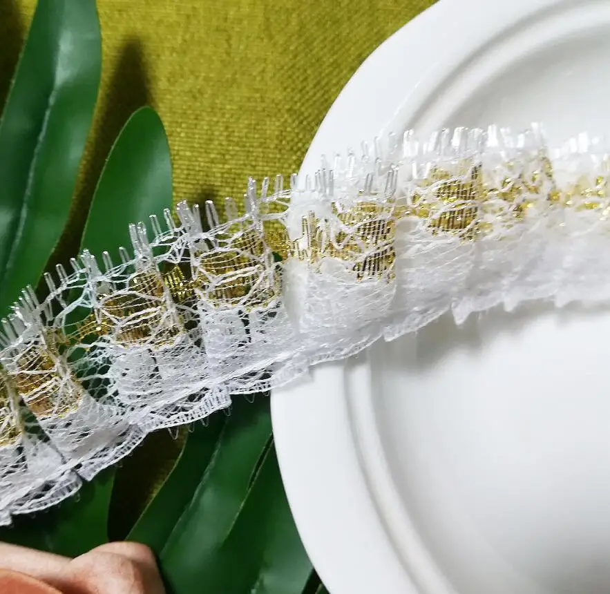 Кружевной Тюль с вышивкой 1 м Золотая кружевная ткань гипюр 2 8 см Белое кружево