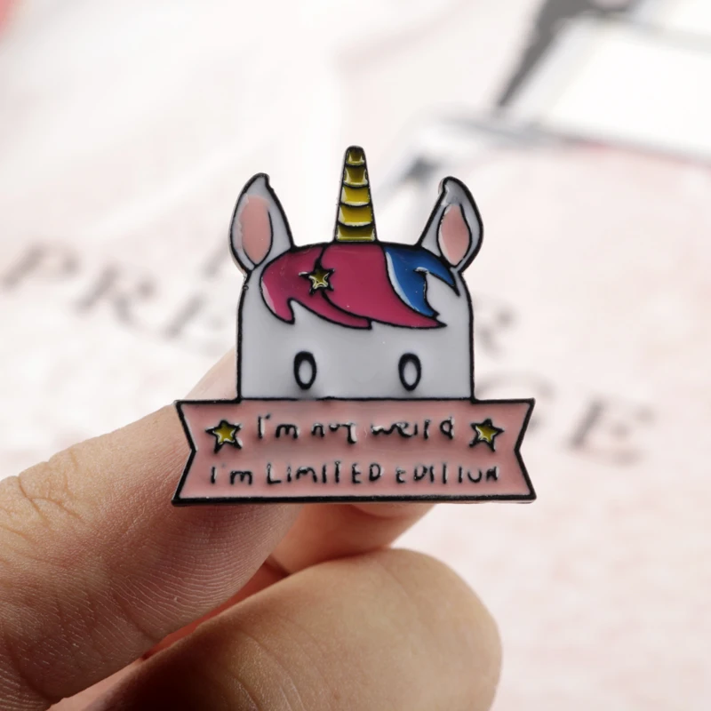 

Kawaii Cartoon Unicorn Enamel Pins Brooch Badge Lepal Pin Brooches Trinket Letter I'm Not Weild I'm Limited Edition Cute Gifts