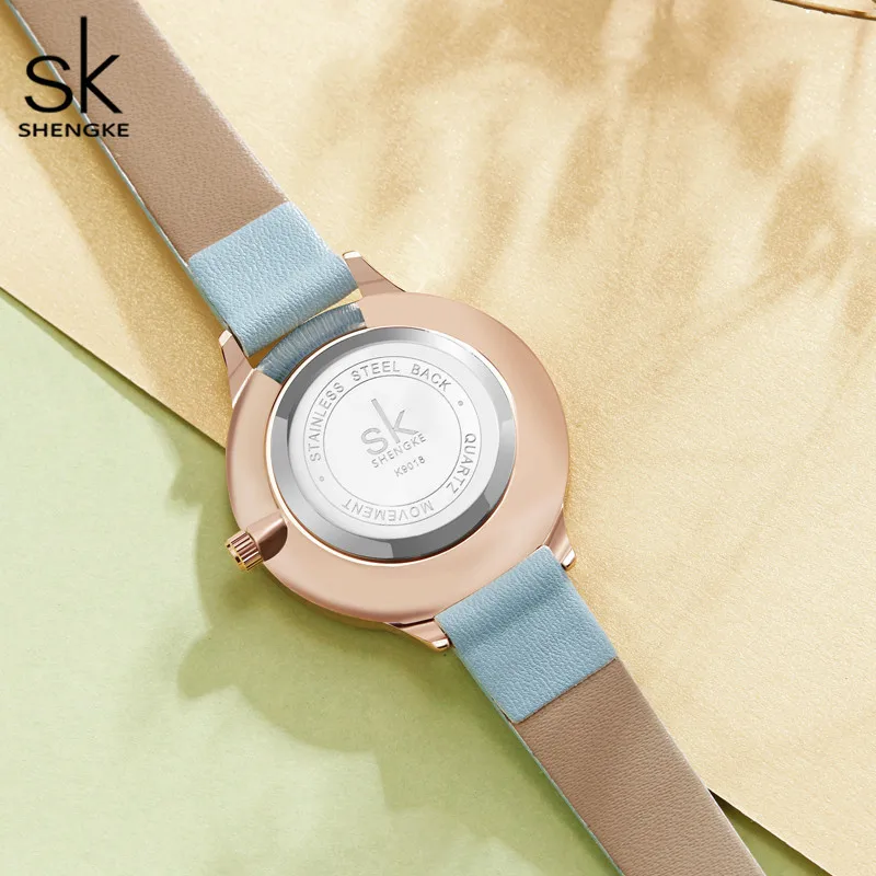 Shengke Luxury Brand Colorful Women Watch Creative Simple Women Watches Fashion Leather Quartz Ladies Watch Clock Montre Femme