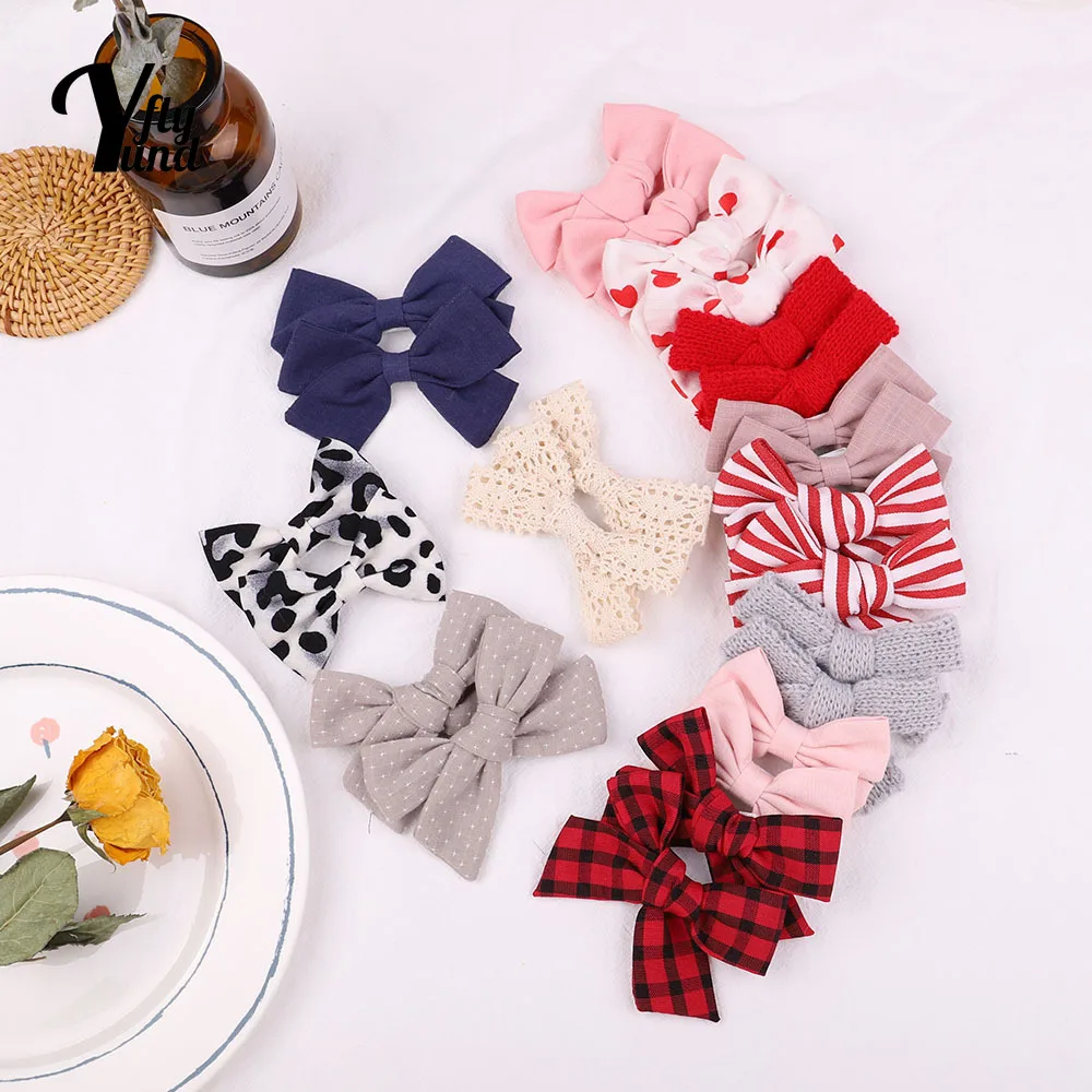 

Yundfly Lovely Handmade Bowknot Infant Bangs Hairpin Fashion Striped Print Bows Hair Clips Baby Girls Headwear Photography Props