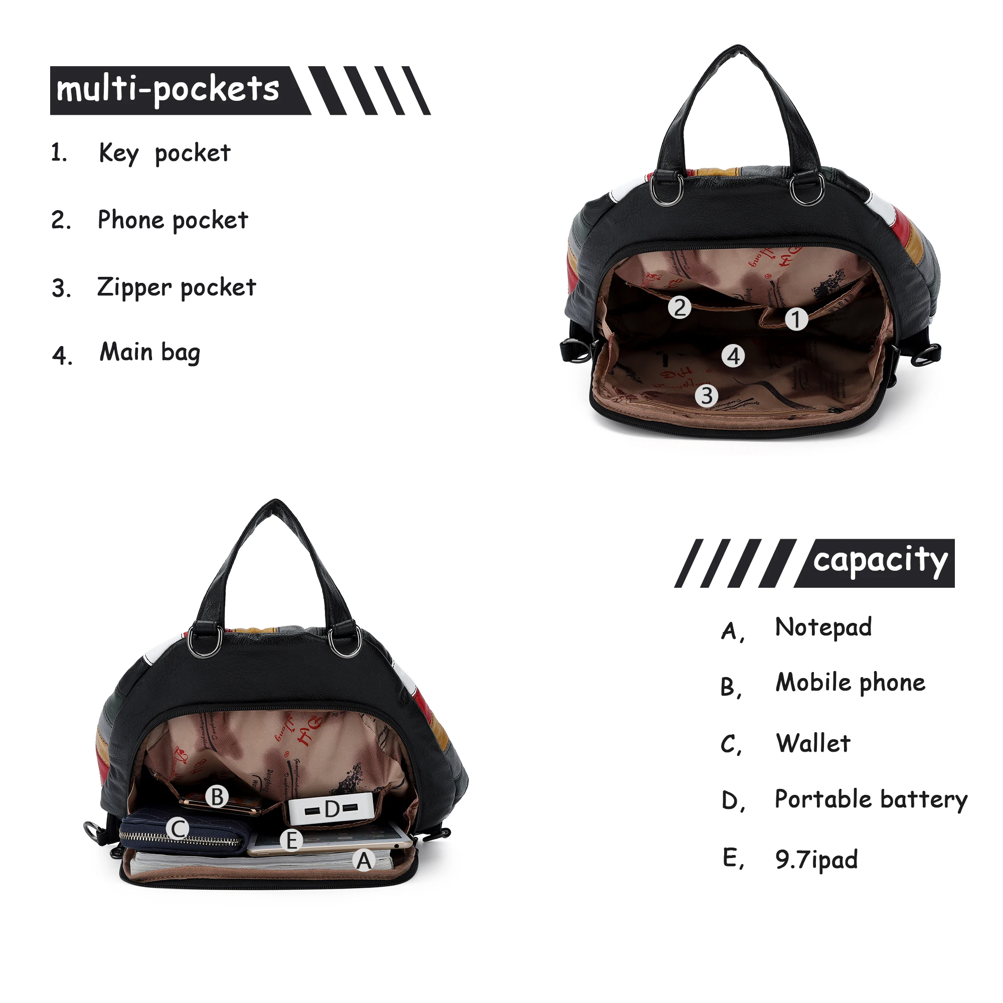 Женский рюкзак с цветной полосой Angel Me мягкая кожаная вместительная сумка на