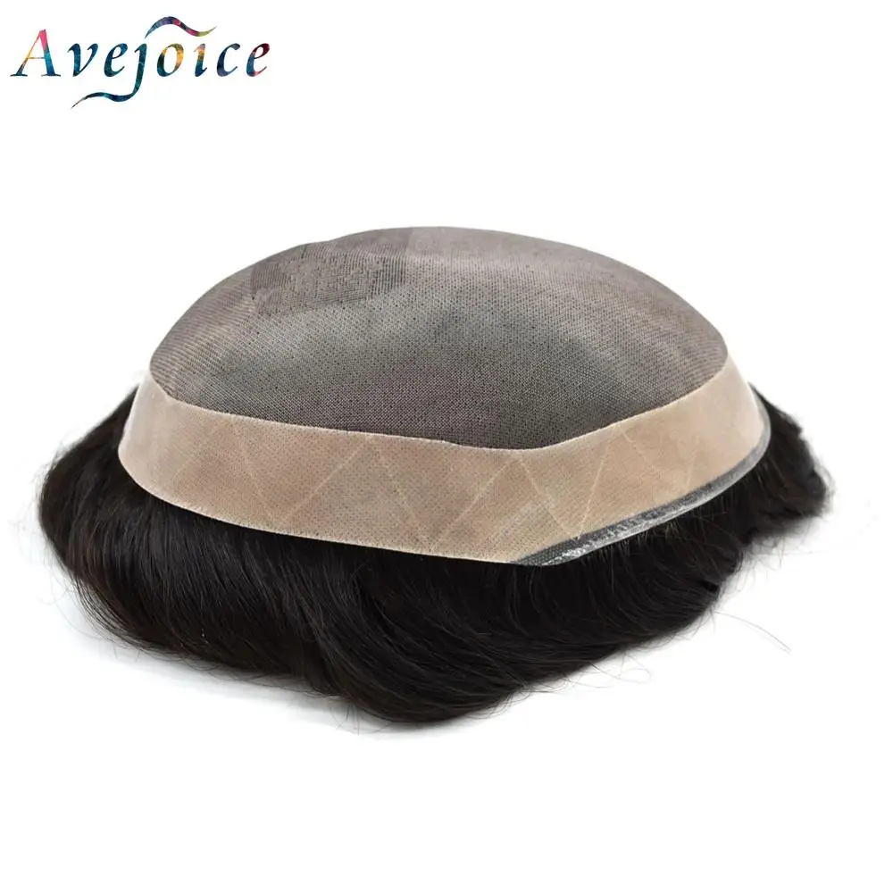 Avejoice Mono + PU мужские Toupee Poly базовые шиньоны человеческие системы замещения волос