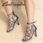 Женские ботинки для латиноамериканских танцев Ladingwu, бальные туфли для сальсы, туфли больших и маленьких Стразы, удобная танцевальная обувь с регулируемыми ремешками