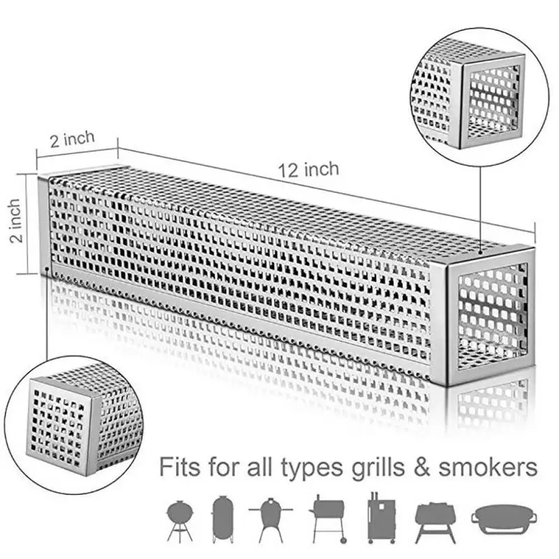

12 Inch Square BBQ Grill Hot Cold Smoking Mesh Tube Smoke Generator Stainless Steel Pellet Smoker Tube Barbecue Tools Dropship