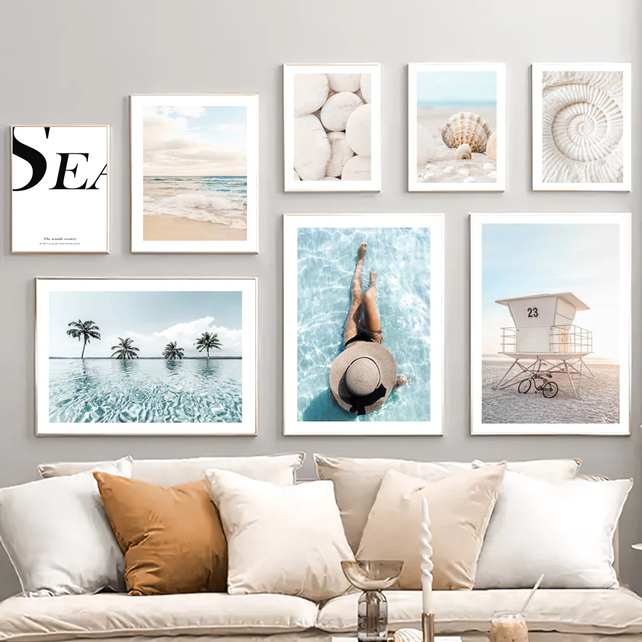 

Summer Beach Girl Coconut Cobblestone Shell Conch Art Canvas Painting Nordic Posters And Prints Wall Pictures Living Room Decor