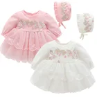 Комплект из 2 предметов для маленьких девочек, платье для крещения для новорожденных девочек для новорожденных Принцесса платья с белой шляпкой для дня рождения; Возраст 1 год платья для детей Vestidos