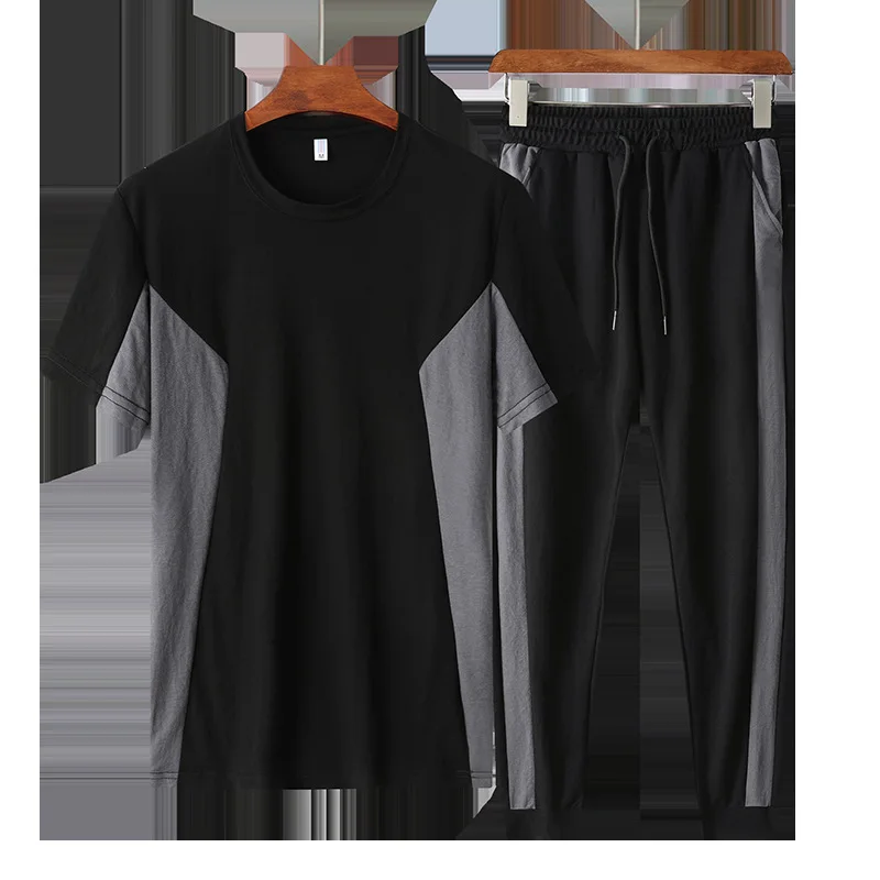 

New summer men's sportswear suit men's ice silk short sleeve suit trend breathable leisure running suit two piece suit large