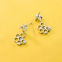 bee earrings for women e girls 2020 stud 925 sterling silver honeycomb zircon cute honey fashion jewelry zirconia dangle gift