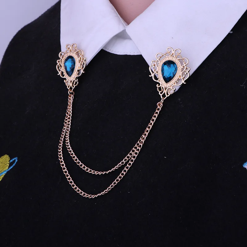 

Luxury Diamond Chained Pins Brooches For Women Men Eelgant Wedding Party Engagement Fashion Jewelry Collar Brooch Pin