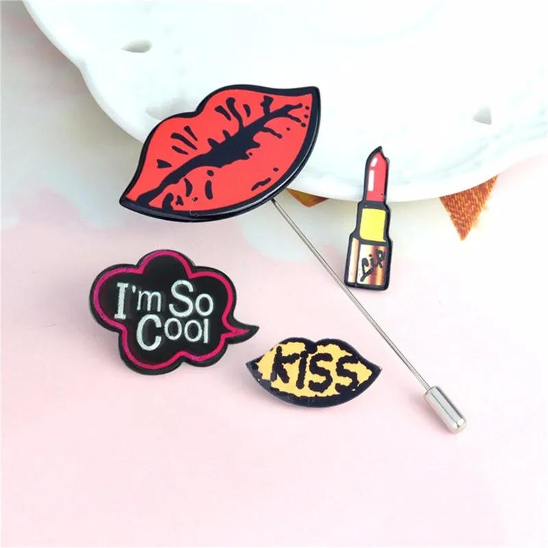 Симпатичные Броши с изображением рта из мультфильма красная помада лацкан