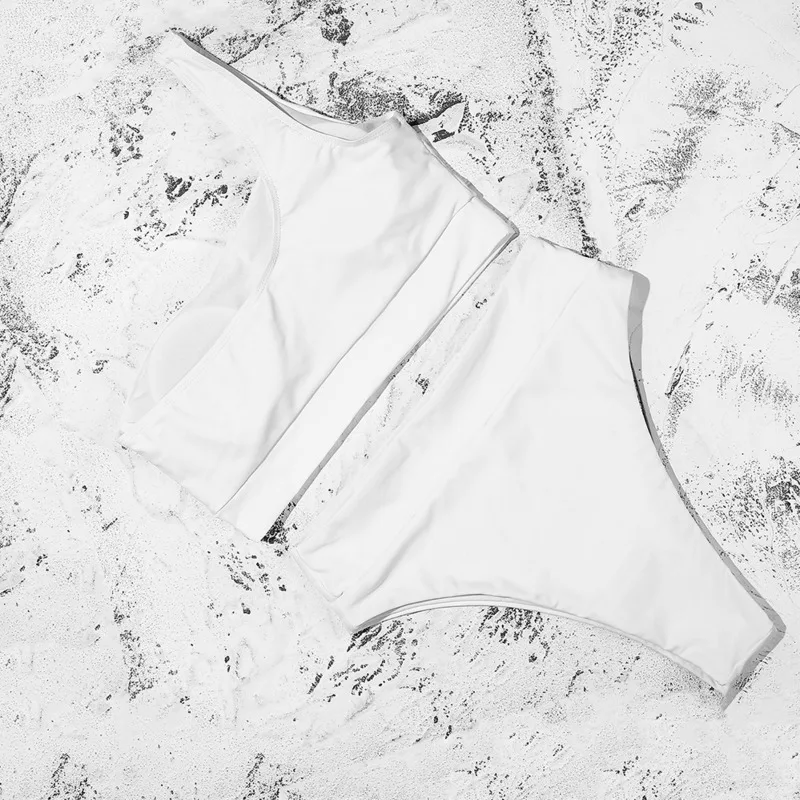 

White Sexy Bikinis 2021 Women Bikini Solid Padded Bra One Shoulder High Waist Swimsuit Female Summer Beach Swimwear