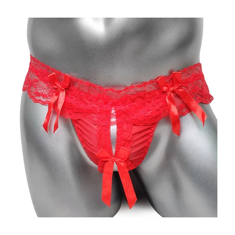 Трусы стринги с открытой промежностью кружевные сексуальные прозрачные мужские
